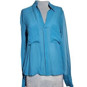 BCBGMaxazria Blue Sheer Blouse Size XS